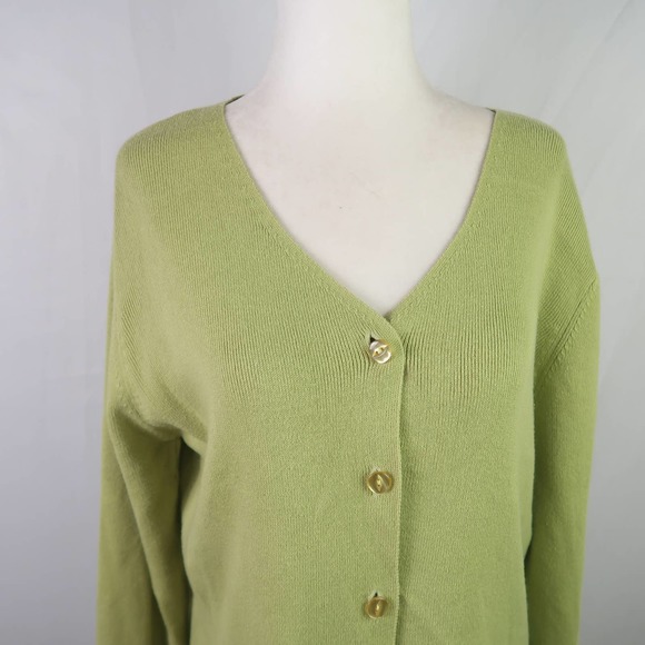 Vintage 90s BP Nordstrom Lime Green Knit Button Front Cardigan Sweater XL - Picture 2 of 5